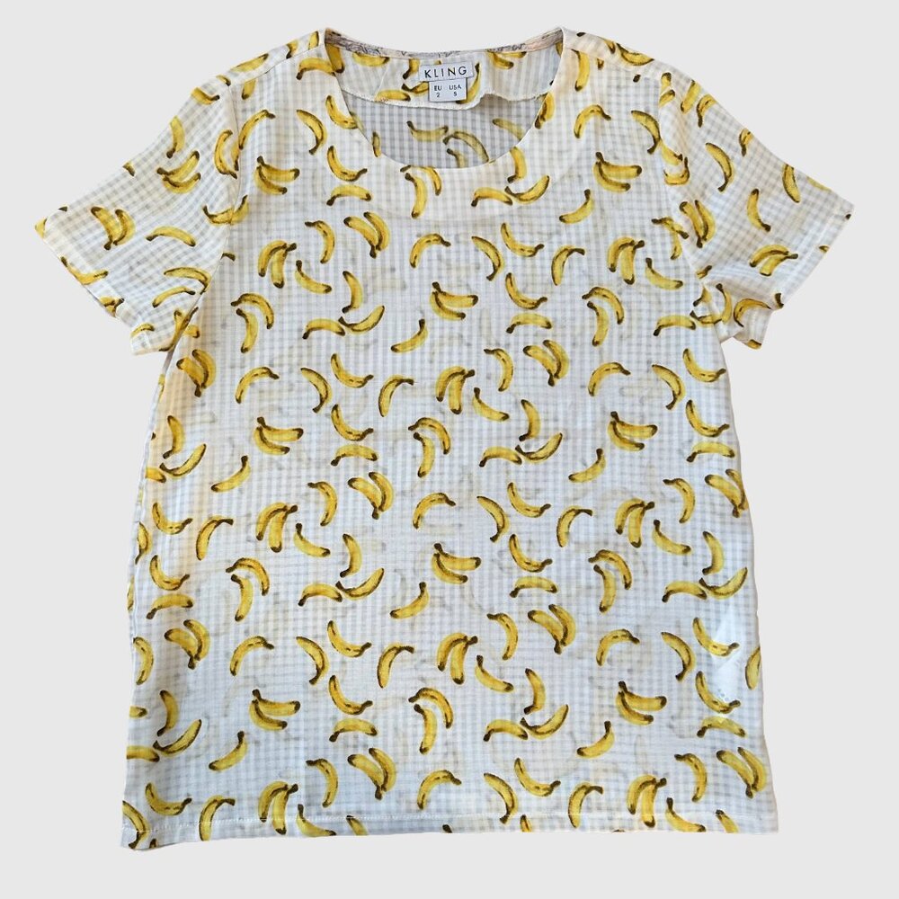 KLING Women's Banana Pattern Translucent Short Sleeve - US S - NWOT